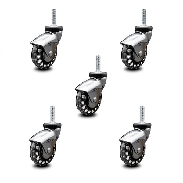 3 Inch Bright Chrome Hooded Polyurethane 8mm Threaded Stem Casters SCC, 5PK